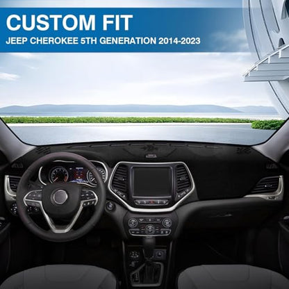 KUST Black Dash Cover for Jeep Cherokee Latitude 2014-2023 Polyester Dashboard Cover Non-Slip Center Console Dash Cover Interior Accessories for Cherokee - size: Cherokee Latitude 14-23(black)
