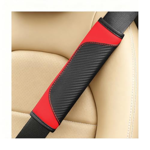 2PCS Carbon Fiber Car Seat Belt Cover, Leather Comfortable Soft Vehicle Seatbelt Pad for Shoulder & Neck, Automotive Interior Seat Strap Cushion Mat, Universal for SUV Sedan Truck (Black/Red) - color: Black/Red