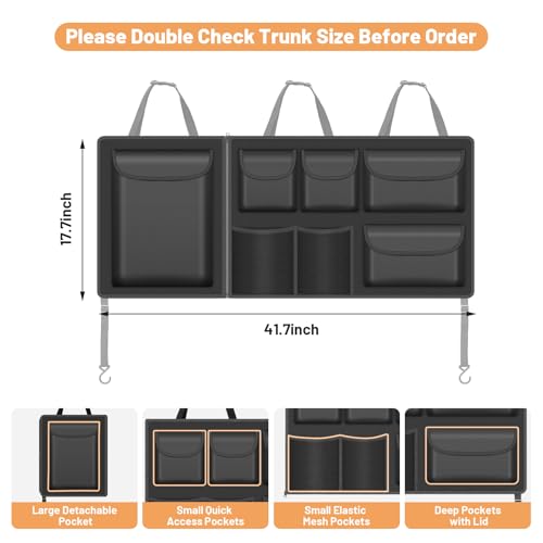 Detachable Hanging Trunk Organizer, Foldable Car Trunks Organizer Back Seat Hangings with 7 Large Compartments, Hanging Trunk Organizer for SUVs, Jeeps, Hatchbacks