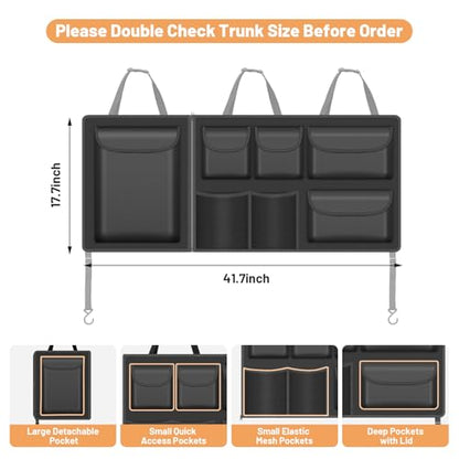 Detachable Hanging Trunk Organizer, Foldable Car Trunks Organizer Back Seat Hangings with 7 Large Compartments, Hanging Trunk Organizer for SUVs, Jeeps, Hatchbacks