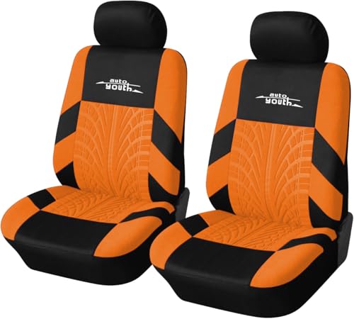 AUTOYOUTH Orange Seat Covers Front Seats Only, 3D Tyre Embossed Breathable Bucket Covers, Airbag Compatible, Quick Setup Universal Fit for Sedan, SUV, Truck, Van - color: Orange & Black, size: Front Seats Only (4 pieces)