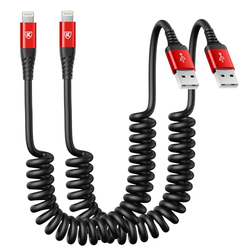 2 Pack Coiled Lightning Cable 3ft, iPhone Charger Cable for Car, [Apple MFi Certified] Lightning Cord Compatible with iPhone 14/13/12/11 Pro Max/XS MAX/XR/XS/X/8/7/Plus/6S iPad/iPod - Red - color: Red, size: 3ft, style: USB A to Lightning