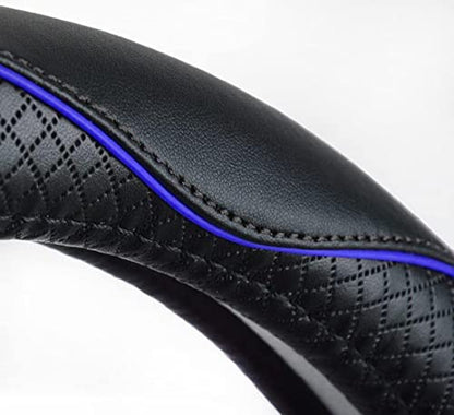Rueesh Microfiber Leather Steering Wheel Cover Anti-Slip Matte Finish Auto Car Wheel Cover Universal 15 Inch Wheel Cover for Car Embossing Pattern Blue Line - color: Blue Line