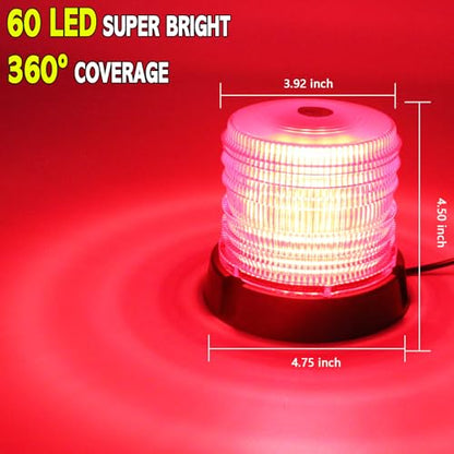 60 LED Strobe Light, 12-24V Warning Emergency Magnetic Beacon Lights for Trucks, Construction Vehicles, UTV ATV, Firefighter, Ambulance and Snow Plow (Red) - color: Red