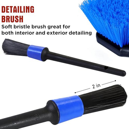 TAKAVU Wheel Tire Brush - Stiff Bristle with Short Handle, Included Detailing Brush - Car Cleaning Kit for Rims, Tires, Interior Vents, Emblems - Scratch Safe (Blue) - color: Blue