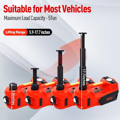 Trihelper Electric Car Jack 5 Ton 12V Floor Jack Hydraulic Jack Stand Car Lift Jack with Integrated Tire Pump for SUV Truck Sedan Vehicle Roadside Emergency Tire Change - color: Red
