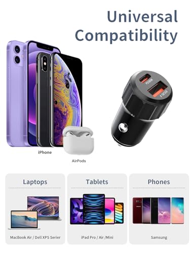 [2-Pack] Car Lighter USB Adapter, 52.5W Dual Port USB Car Charger for iPhone 17 16 Pro Max Samsung S26 S25, 30W PD Fast Charging Car Charger Adapter (Cable Included)