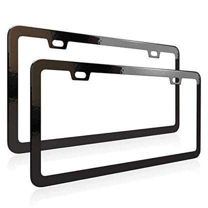 License Plate Frame, Metal Thin Stainless Steel with 2 Holes Screw Cap, 2 Pack ((Top-Purchased) Matte Black) - color: (Top-purchased)Matte Black
