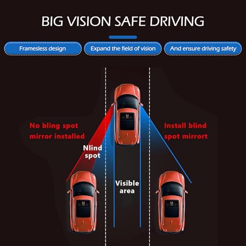 2 PCS Car Blind Spot Mirrors, HD Fan Shaped Glass Frameless Convex Rear View Mirrors, Stick on Adjustable Wide Angle Reverse Assist Mirror, Universal for Car SUV and Truck (Transparent)