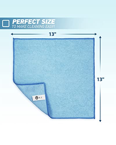 Microfiber Cleaning Cloth-24Pcs (13x13 inch) Ultra Soft Highly Absorbent Rags for Housekeeping-Machine Wash (Blue)