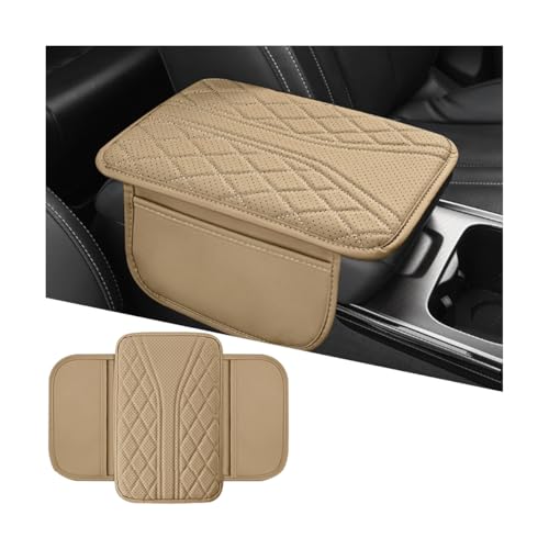 Mandark Car Center Console Cover, Leather Vehicle Armrest Cushion with 2 Storage Bags, Automotive Interior Arm Rest Seat Protection Box Pad Accessories, Universal for SUV, Sedan, Truck (Beige) - color: Beige