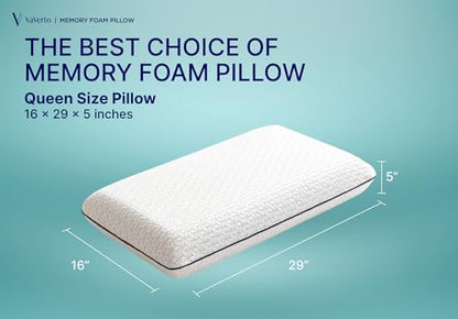Vaverto Queen Memory Foam Pillow – Cooling Gel-Infused Firm Support for Neck and Shoulder Pain Relief, Orthopedic Design with Removable Viscose Made from Bamboo Cover – Premium Queen Size Bed Pillow - size: Queen (Pack of 1)