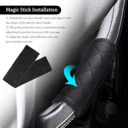 2PCS Car Door Handle Cover,Soft Interior Car Door Handle Scratch Protector with Magic Stick,Universal Cars Grab Handles Cover Cars Interior Accessories for Trucks SUVs