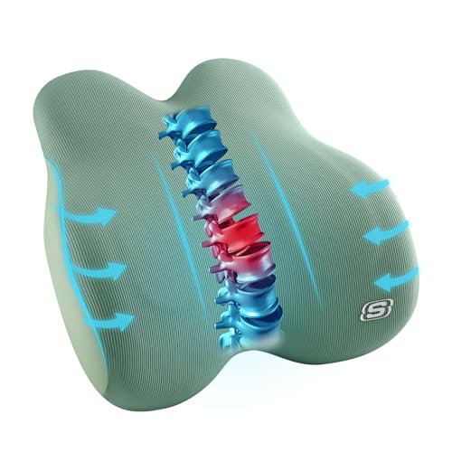 Skechers Women’s Lumbar Pillow, Memory Foam Lumbar Support Pillow for Office,Chair Lower Back Pain Relief Lumbar Pillow,Ergonomic Design Back Support Pillow for Office Chair,Car,Home,Travel,Green - color: Green