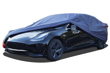 Tesla Model 3 Car Cover Waterproof All Weather, 6 Layers Outdoor Full Exterior Cover Rain Sun UV Snowproof Protection with Zipper Cotton, Mirror Pocket and Charging Port - style: Model 3-Red