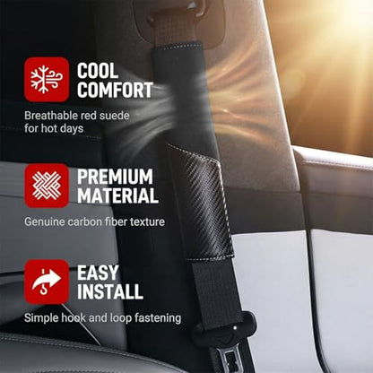 2PCS Car Seat Belt Cover, Soft Carbon Fiber Suede Breathable Vehicle Seat Strap Shoulder Cushion, Comfortable Automotive Interior Seatbelt Mat Pad, Universal for SUV Van RV (Black) - color: Black