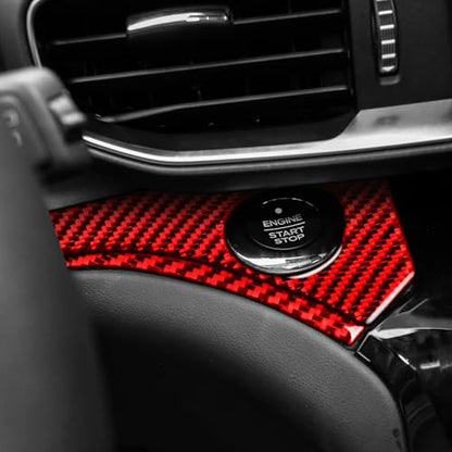 Real Red Carbon Fiber Car Driver Side Engine Start Button Side Panel Sticker Auto Interior Trim Compatible with Ford Explorer(U625) XLT/Limited/ST/Platinum/Platinum Hybrid 2020 2021 2022 2023 - color: Engine Start Button Side Panel