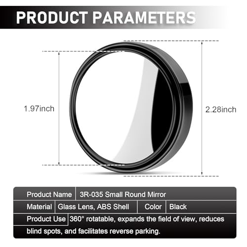 2 PCS Car Blind Spot Mirror, 360 Degree Large Viewing Angle Round Mirror, 2" HD Glass Convex, Universal for Cars SUV and Trucks (Black) - color: Black