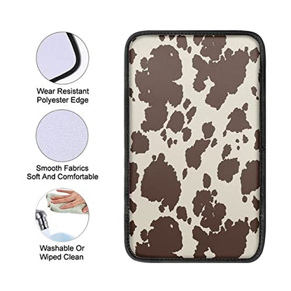 Dreaweet Brown Cow Print Auto Center Console Pad, Breathable Car Armrest Seat Box Cover Protector Universal Fit Cushion for Most Cars - color: Brown Cow Print