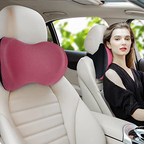 Super Great Car Headrest Pillow, Car Pillow for Neck Pain Relief with Adjustable Strap, 100% Memory Foam & Breathable Removable Cover, Ergonomic Design - Softness Travel Car Neck Pillow(Wine-Red, 1PC) - color: Red