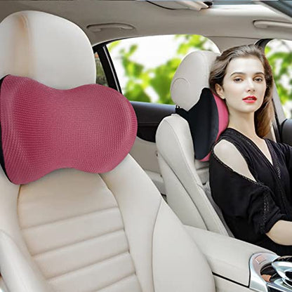 Super Great Car Headrest Pillow, Car Pillow for Neck Pain Relief with Adjustable Strap, 100% Memory Foam & Breathable Removable Cover, Ergonomic Design - Softness Travel Car Neck Pillow(Wine-Red, 1PC) - color: Red