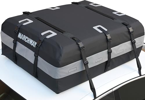 MARCHWAY Waterproof Car Roof Luggage Bag, Weatherproof Soft Shell Rooftop Cargo Carrier Bag for Vehicles with or Without Rack. 6 Door Hooks, Anti Slip Mat, Lock Included (15 Cubic Feet, Black) - size: 15 Cubic Feet, Black