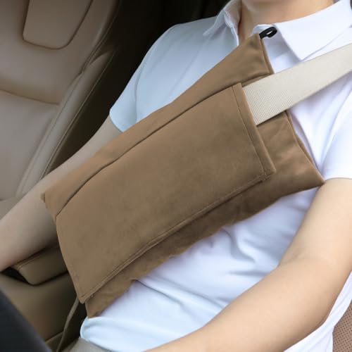 Super Soft Seatbelt Pillow, Seat Belt Pillow for Mastectomy Post-Surgery, Seat Belt Cushion for Heart Surgery Recovery, Hysterectomy Abdominal Incision Recovery Seatbelt (Brown, Large) - color: Brown