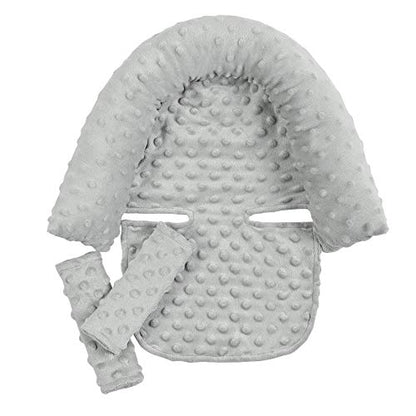 Baby Carseat Headrest and Strap Covers,Baby Carseat Head Support & Carseat Neck Cover,Infant Head Support Pillow, Toddler Headrest Pad for Carseat Strollers Carrier,Grey - color: Grey