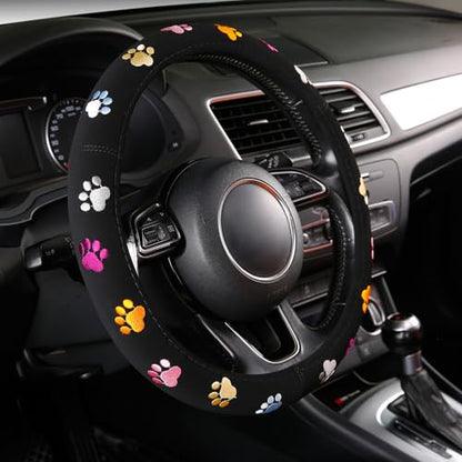 Cute Steering Wheel Covers Stitched Paws Claws,Universal fit Most Sedan SUV - color: paw