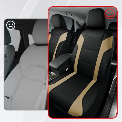 Rubbermaid Leather Car Seat Cover – Universal Front Seat Cover, Airbag Compatible, Easy to Install, Water-Resistant and Durable Automotive Seat Cover for Cars, Trucks, SUVs, Vans – Beige - color: Beige