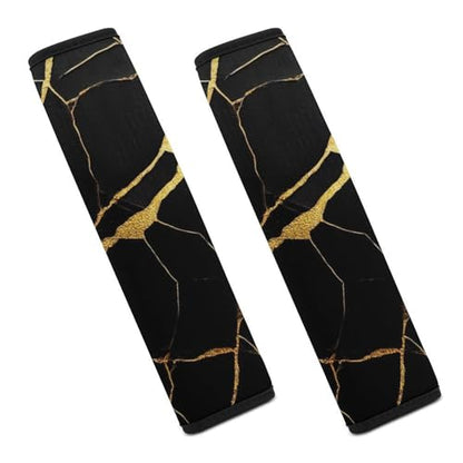 Fashion Car Seat Belt Covers Soft Cushion Pad Car Shoulder Strap Harness Pad Black Marble Gold Texture - color: Color346