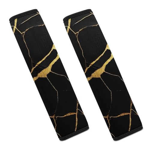 Fashion Car Seat Belt Covers Soft Cushion Pad Car Shoulder Strap Harness Pad Black Marble Gold Texture - color: Color346