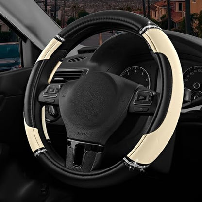 Road Comforts Leather Steering Wheel Cover - Made with PVC Leather - Anti-Slip, Universal Fit 14 1/2 inches to 15 inches - Milky White - color: Milky White
