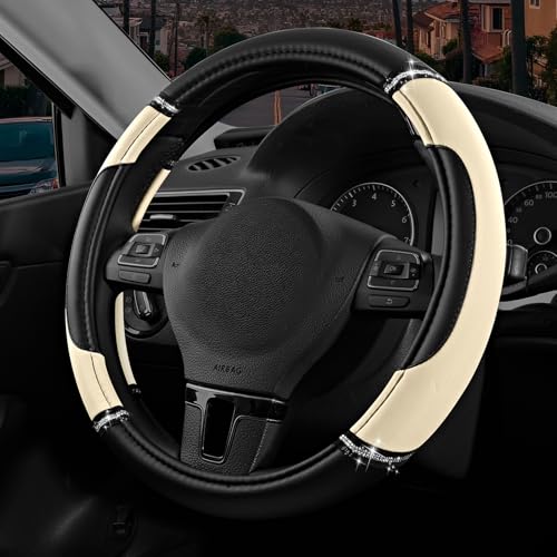 Road Comforts Leather Steering Wheel Cover - Made with PVC Leather - Anti-Slip, Universal Fit 14 1/2 inches to 15 inches - Milky White - color: Milky White