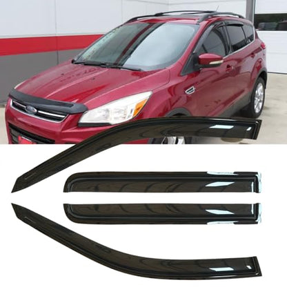 4pcs Original Shatterproof Rainproof Outside Mount Style Sun Rain Guards Durable Side Window Wind Deflectors Dark Smoke Vent Window Visors Compatible with Ford 2013-2019 Escape 94383 - size: for 2013-2019 Escape