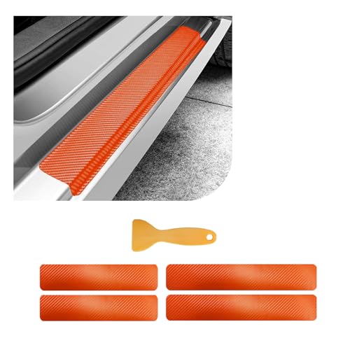 Dickno 4 PCS Car Door Sill Protector, 3D Carbon Fiber Auto Door Entry Edge Guard Protection Trim, Anti-Scratch Threshold Cover Strips, Sill Protection Sticker for Car SUV Truck (Orange) - color: 3D Orange