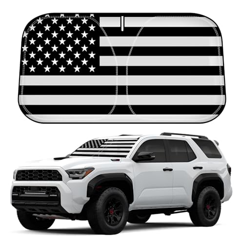 D-Lumina Windshield Sun Shade for 2010-2025 Toyo-ta 4Runner Accessories, Front Window Sunshade American Flag Sun Visor Protector Sun Shield Block UV Rays Heat, Foldable 2 Layers 210T Material - size: Silver & Black-fit 2010-2025 Toyota 4runner