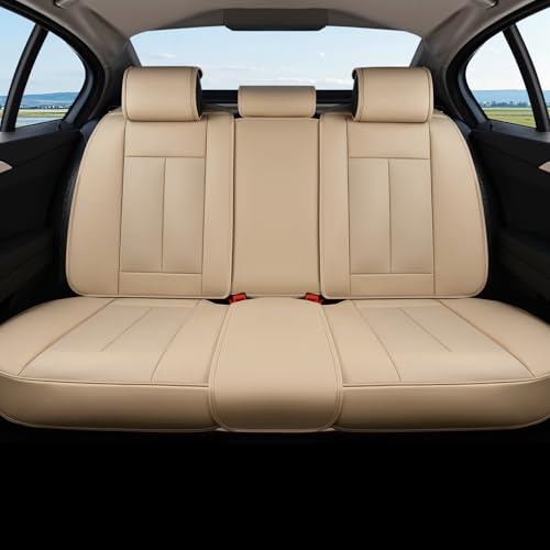 Coverado Car Seat Covers Beige, Backseat Cover for Dogs, Car Seat Protector for Back Seat, Car Seat Cushion Nappa Leather, 3-Pieces Waterproof Seat Covers Carseat Cover Universal Fit for Most Cars - color: 8805Beige, size: Back Seat Cover