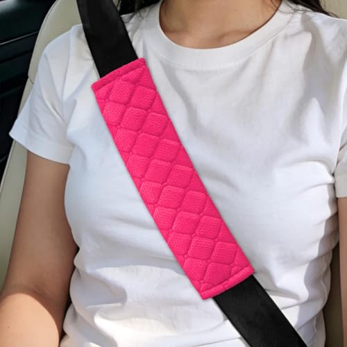 2PCS Car Seat Belt Pads Cover, Fluffy Car Seatbelt Covers, Soft Car Seat Belt Strap Cushion Protect Your Neck and Shoulder, Driving Seat Belt Shoulder Strap Cover for Most Autos (Rose Red) - color: Rose Red