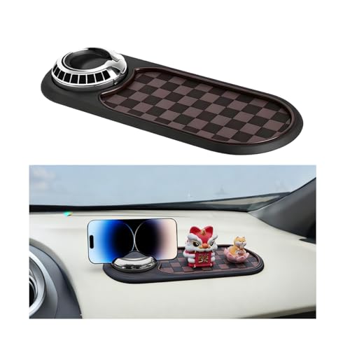 Car Dash Anti-Slip Pad, 3-in-1 Rotatable Dash Non-Slip Mat with Phone Holder & Temporary Parking Number, Multifunctional Dashboard Grip Mat for Key Gadgets, Universal Fit (Brown/Silver) - color: Brown/Silver