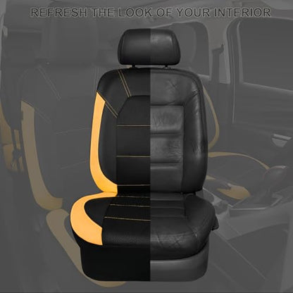 CAR PASS Leather Seat Covers, Breathable Universal Car Seat Cover Full Set for Cute Women Girly,5mm Composite Sponge Inside,Airbag Compatible Fits Most Auto,SUVs,Trucks,Vans(Full Set,Black&Yellow) - color: Black Yellow, size: Full Set