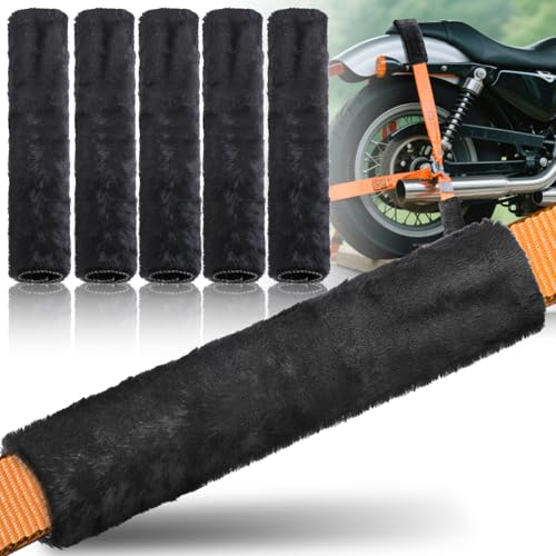 6 PCS Motorcycle Tie Down Straps Soft Loop Covers, Artificial Wool Plush Soft Covers, Easy to Install, Protect Paint and Chrome Surfaces from Scratche During Motorcycle Transport -Black