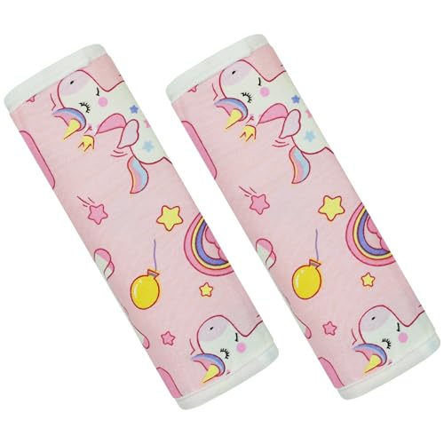 Baby Strap Cover for Children, 2 Pcs Infant Car Seat Belt Cover Pad, Neck Pad Protector for Kids Newborn Toddlers (Pink Unicorn) - color: Pink Unicorn