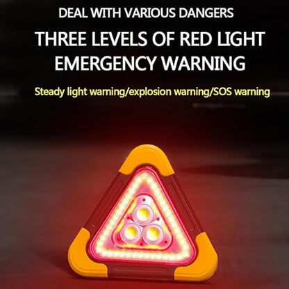 Car Tripod Warning Sign, Solar Waterproof Triangle Emergency Lights, Solar Charging/3-Position Adjustment, for Car Maintenance Roadside Assistance.