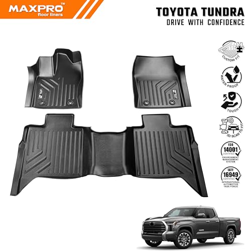 Premium MAXPRO All Weather Floor Mats for Toyota Tundra 2022-2026 CrewMax & Double Cab | Custom Fit TPE Floor Liners 1st & 2nd Row Full Set | Waterproof Heavy Duty Car Mats Automotive Accessories - size: 2022-2026 Tundra 1st & 2nd Row