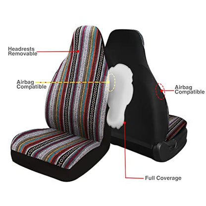 Baja Saddle Blanket Car Seat Covers 7PCS Full Set, Breathable and Washable Striped Woven Automotive Vehicle Seat Cover, Universal Seat Cover for Sedan, SUV, Airbag Compatible - color: High Back Baja Inca, size: Full Set