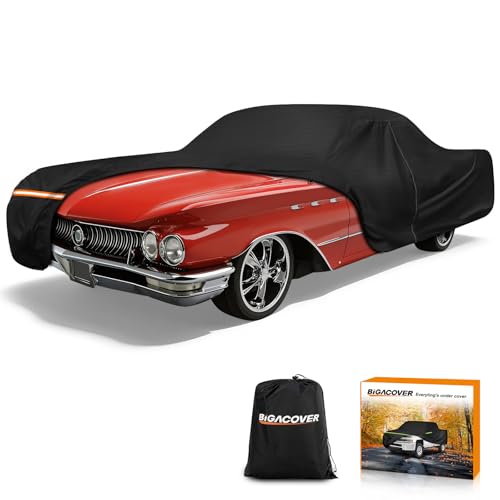 Car Cover for Buick Lesabre 1959-1970, 420D Oxford Cloth Full Car Cover Waterproof All Weather Outdoor Heavy Duty with Windproof Straps, UV Sun Dust Protection, Driver Side Zipper (Black) - size: for Buick Lesabre 1959-1970