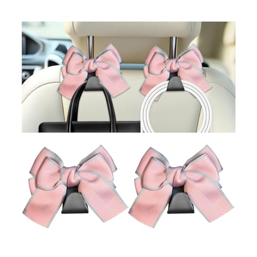 Cute Bow Car Seat Headrest Hooks, 2PCS Multifunctional Vehicle Rear Seat Hanging Hooks, Automotive Interior Seatback Storage Organizer for Purses Bag, Universal for SUV Sedan Truck (Pink Line) - color: Pink Line