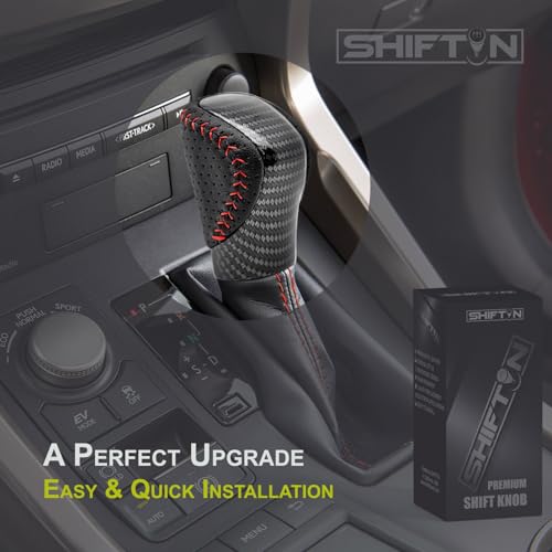 Gear Shift Knob Shifter for Lexus ES GS GX is NX RC RX 200t 300 350 3450h 450hL 350L (Black Leather Red Stitch/Carbon Look) - color: Black Leather Red Stitch / Carbon Pattern