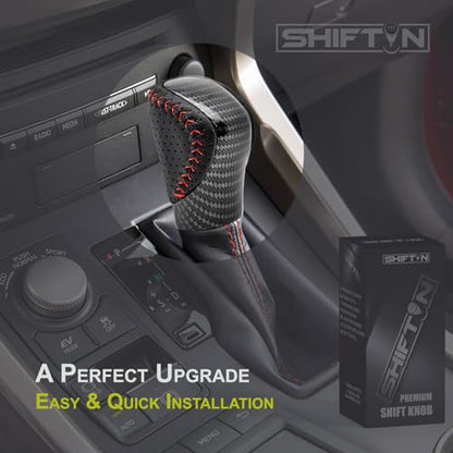 Gear Shift Knob Shifter for Lexus ES GS GX is NX RC RX 200t 300 350 3450h 450hL 350L (Black Leather Red Stitch/Carbon Look) - color: Black Leather Red Stitch / Carbon Pattern